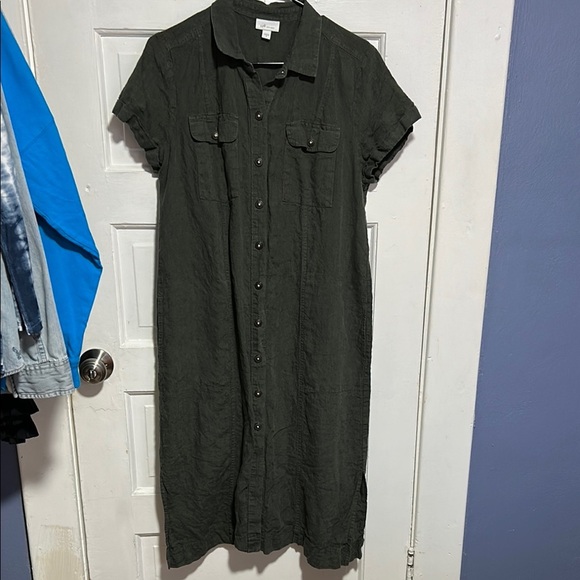 J. Jill Army Green Polo Collar Midi Dress - Picture 1 of 12
